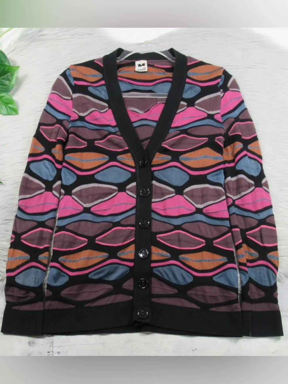 MISSONI Abstract Geometric Knit V-Neck Cardigan Sweater Multicolor - Size XS-S